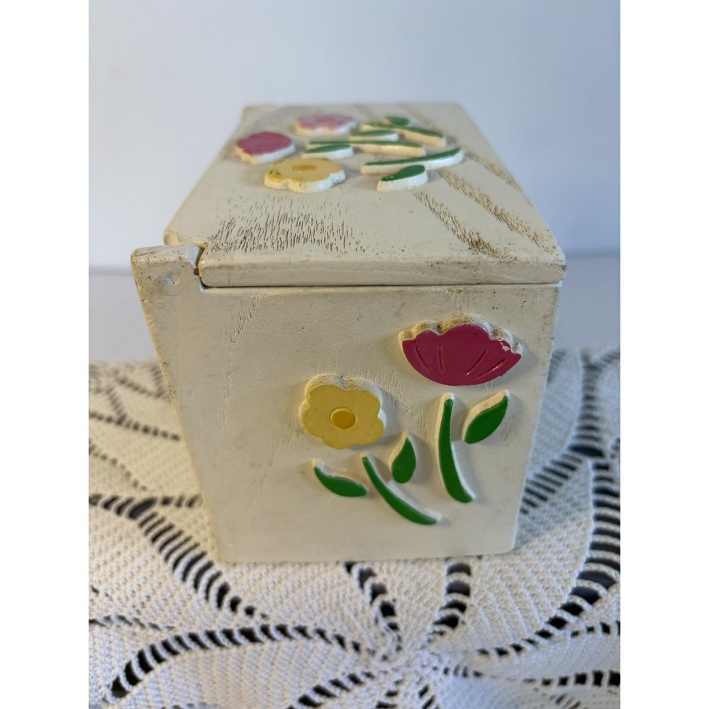 Vintage Recipe box flip open flowers Floral wood look white green pink FTD 1985 - Picture 6 of 11